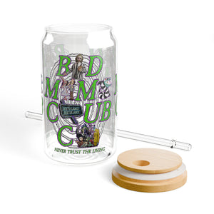 Beetlejuice 16 oz  Glass Can with lid and straw