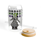 Beetlejuice 16 oz  Glass Can with lid and straw